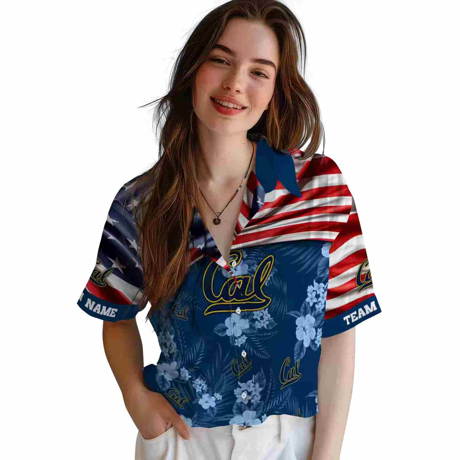 customized california golden bears us flag hibiscus blue hawaiian shirt latest model