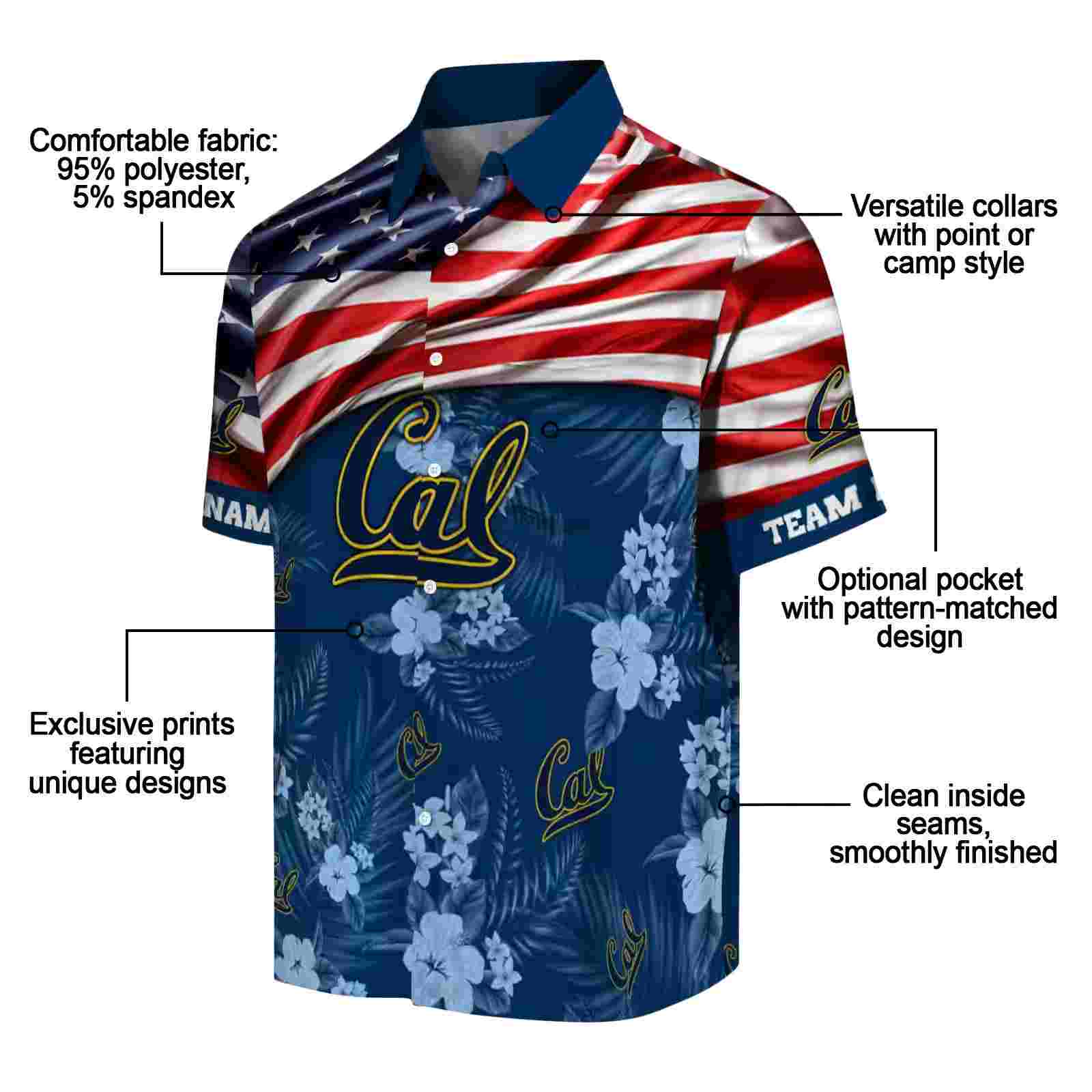 customized california golden bears us flag hibiscus blue hawaiian shirt new arrival