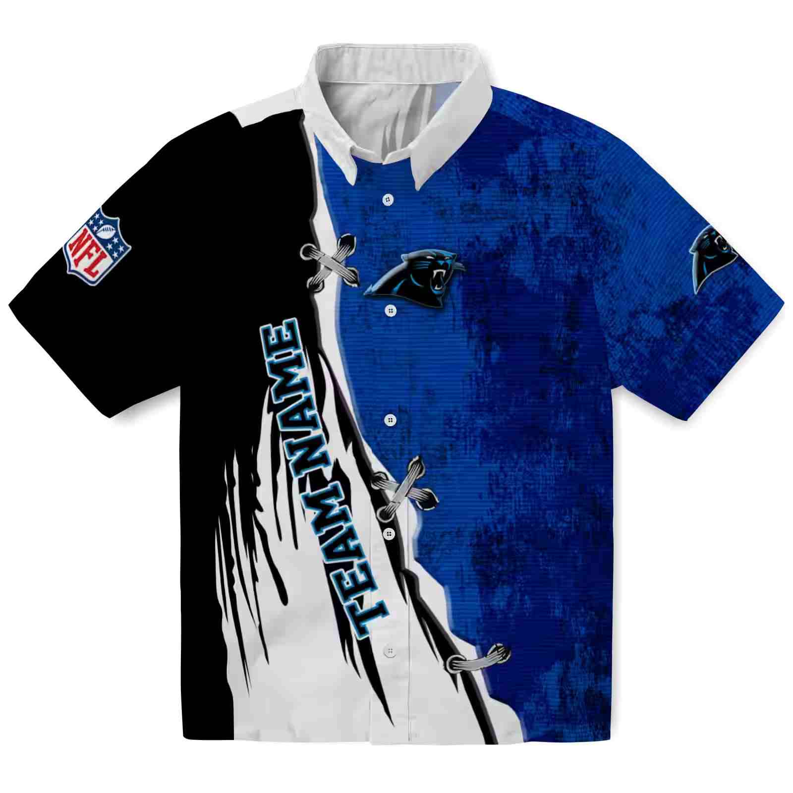 Customized Carolina Panthers Edgy Streaks Blue White Hawaiian Shirt