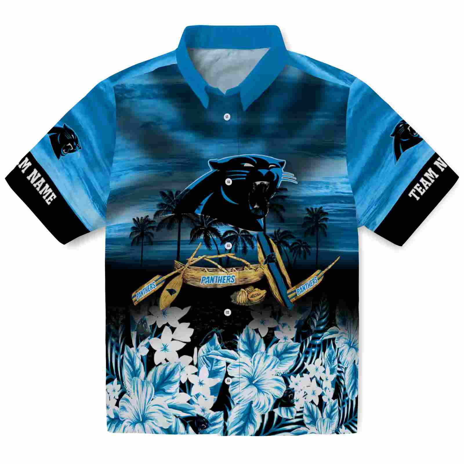 Customized Carolina Panthers Tropical Canoe Blue Hawaiian Shirt