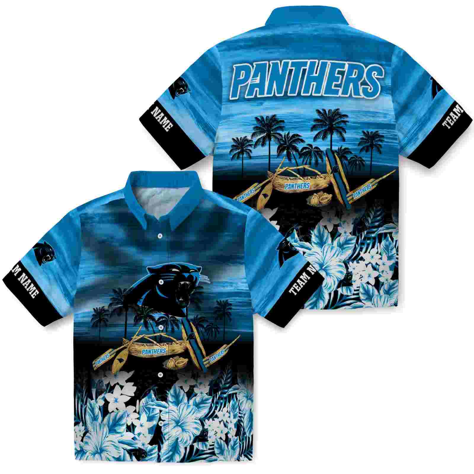 customized carolina panthers tropical canoe blue hawaiian shirt high quality