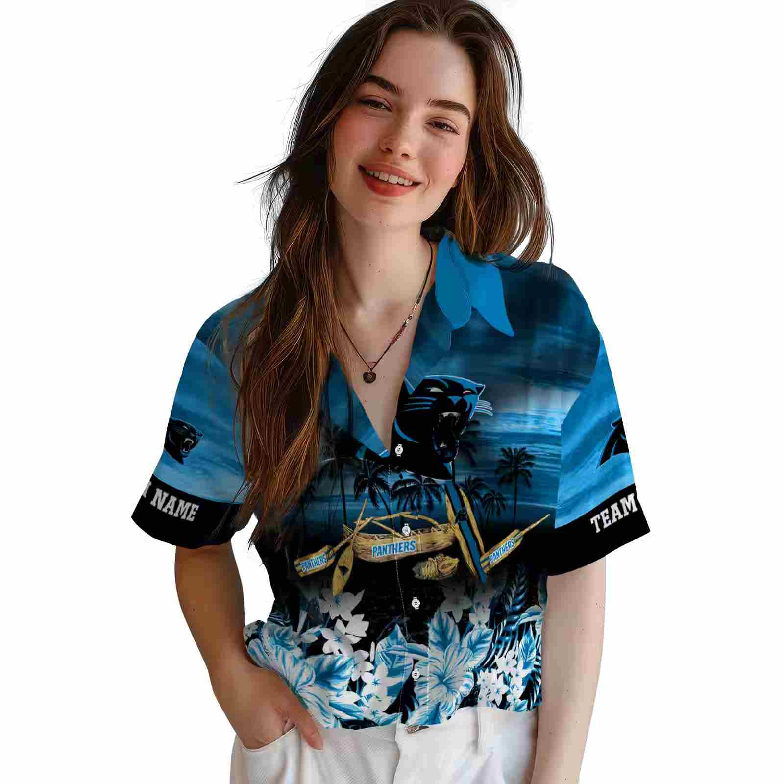 customized carolina panthers tropical canoe blue hawaiian shirt latest model