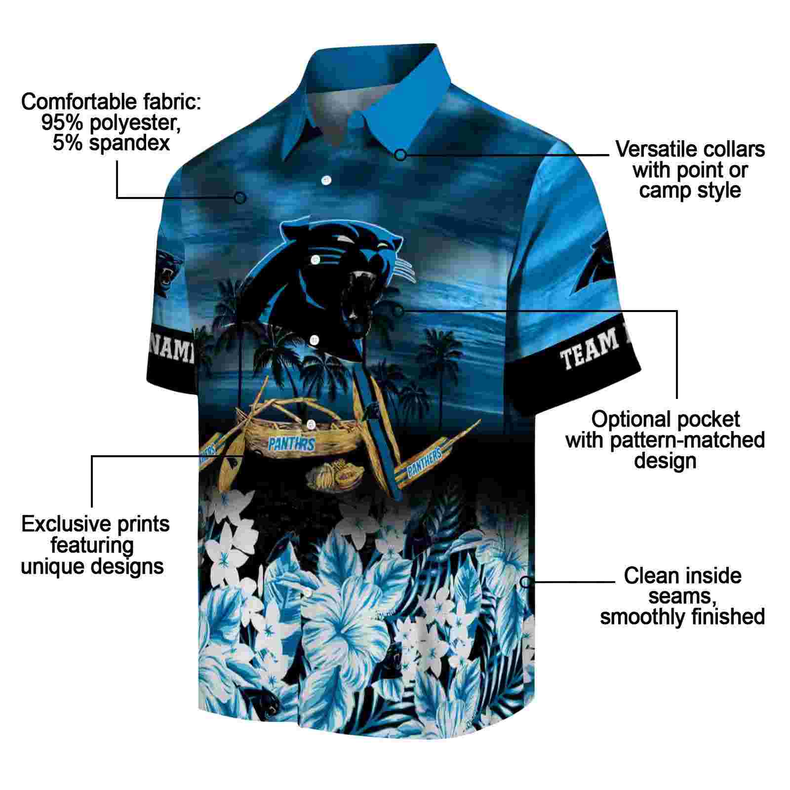 customized carolina panthers tropical canoe blue hawaiian shirt new arrival