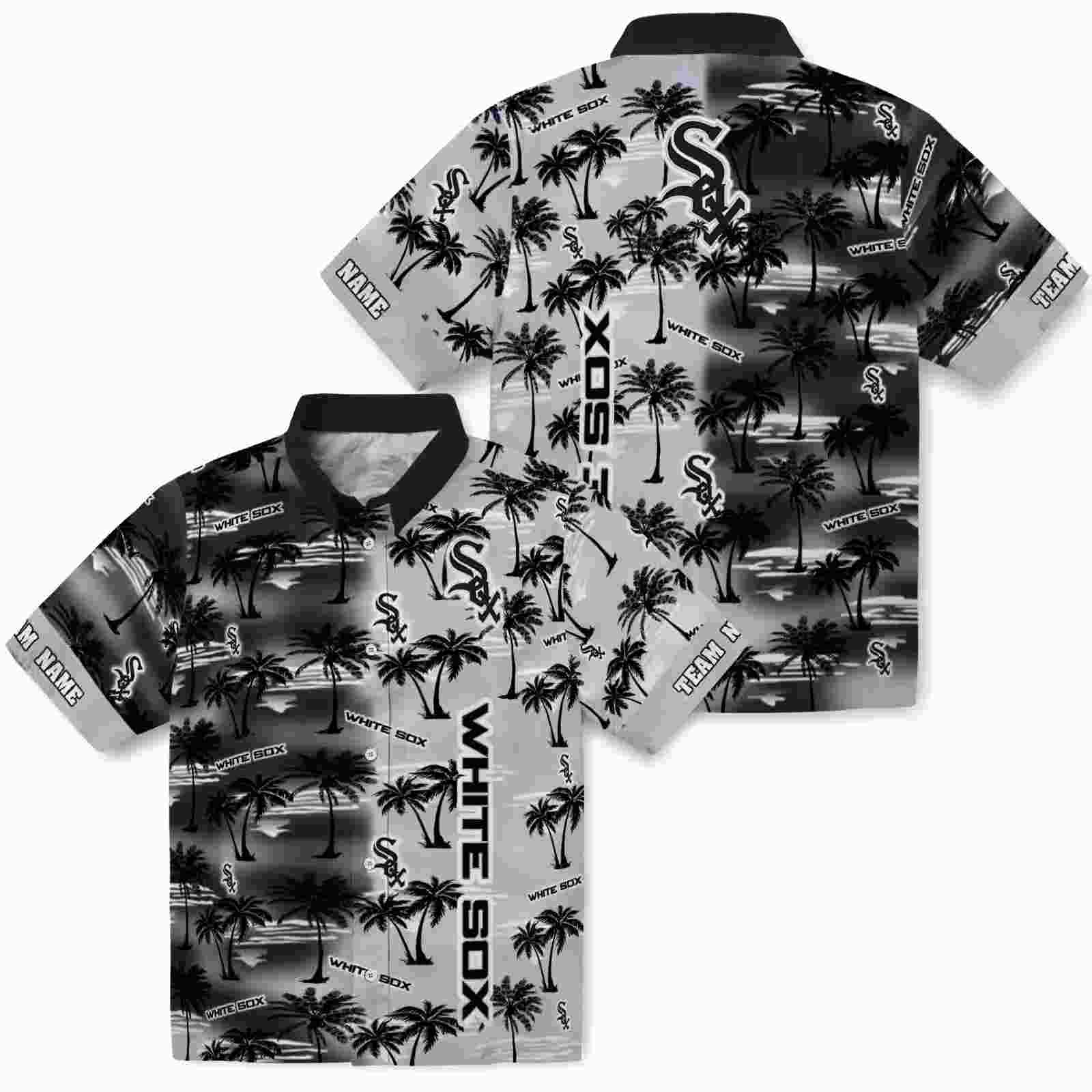 customized chicago white sox palm silhouettes black hawaiian shirt high quality