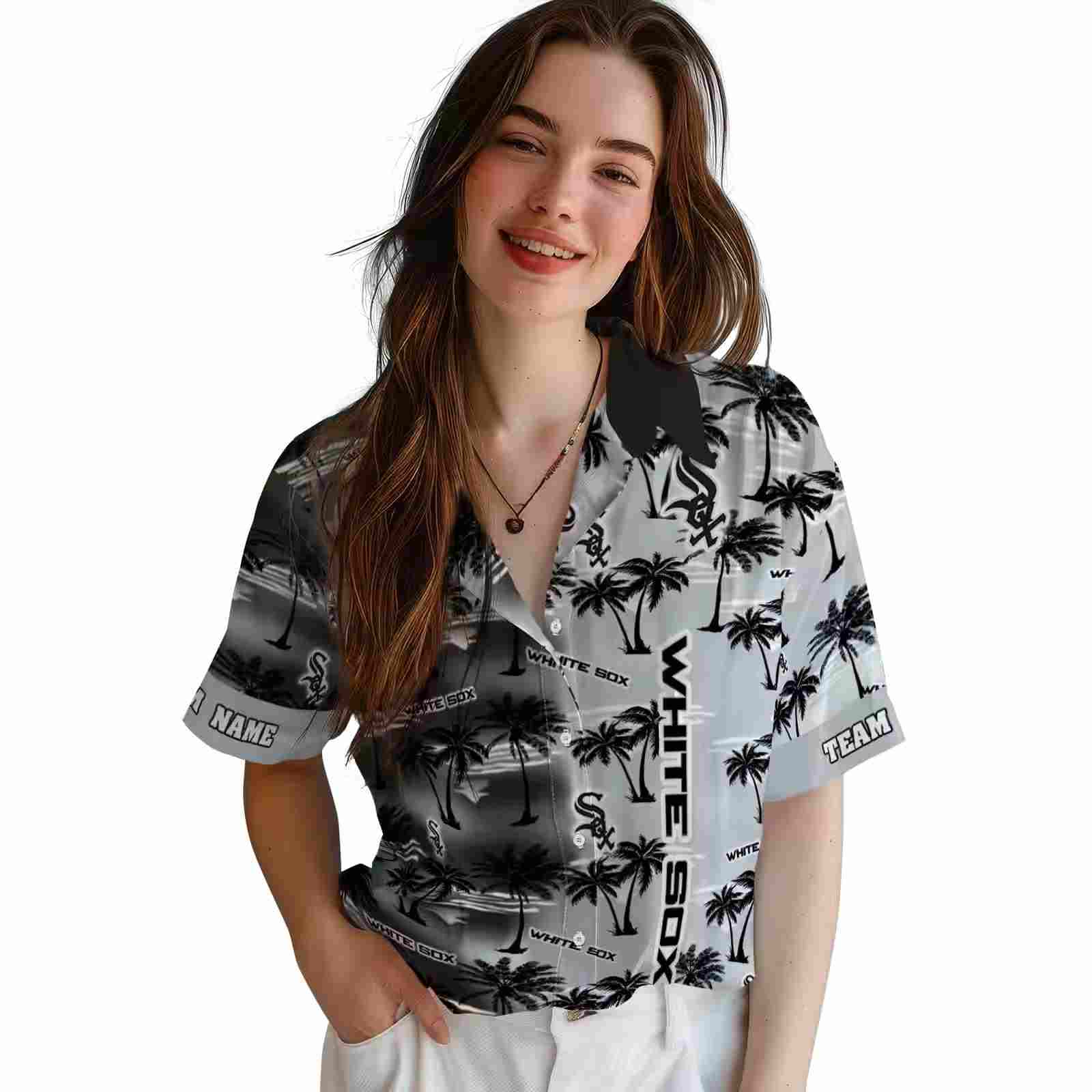 customized chicago white sox palm silhouettes black hawaiian shirt latest model