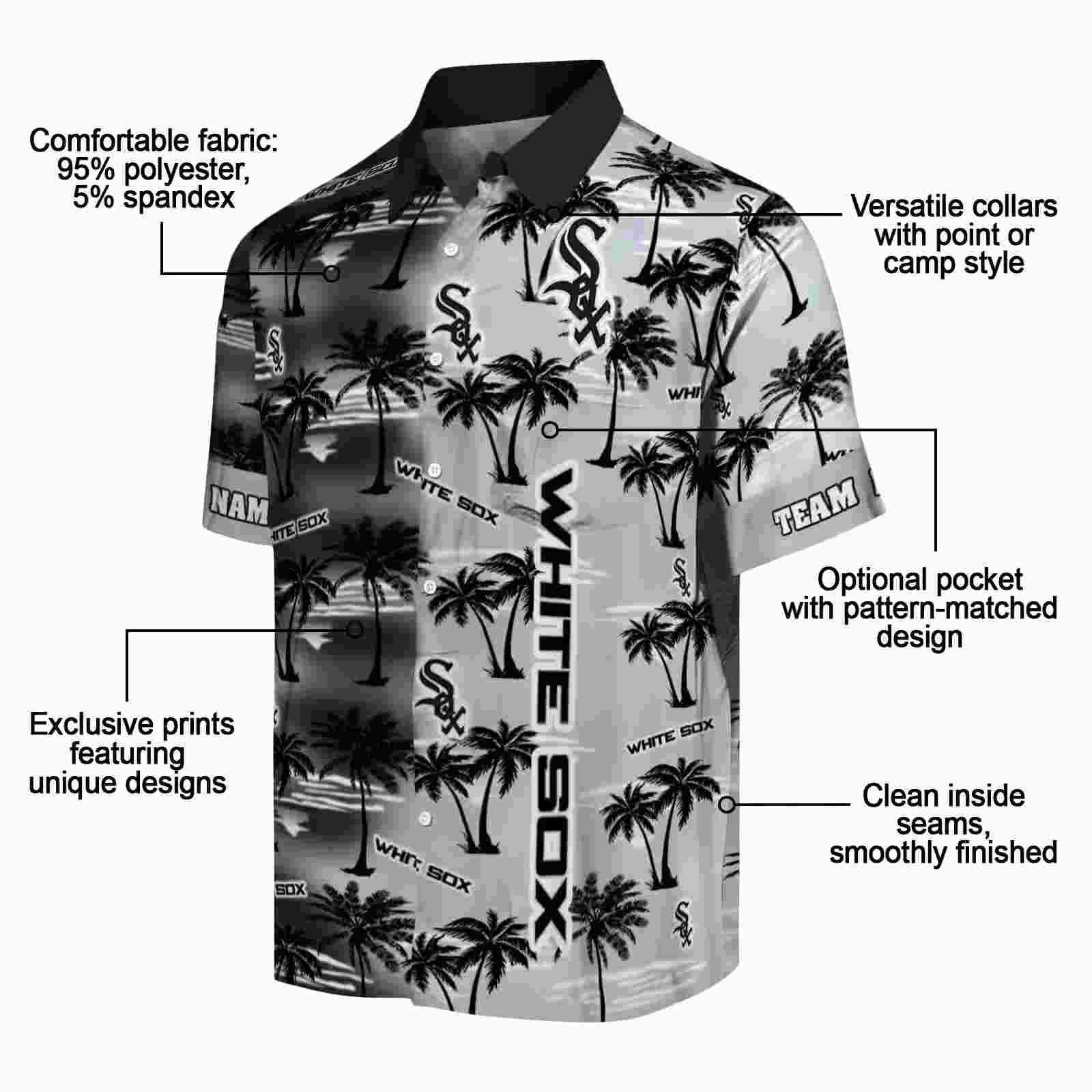 customized chicago white sox palm silhouettes black hawaiian shirt new arrival