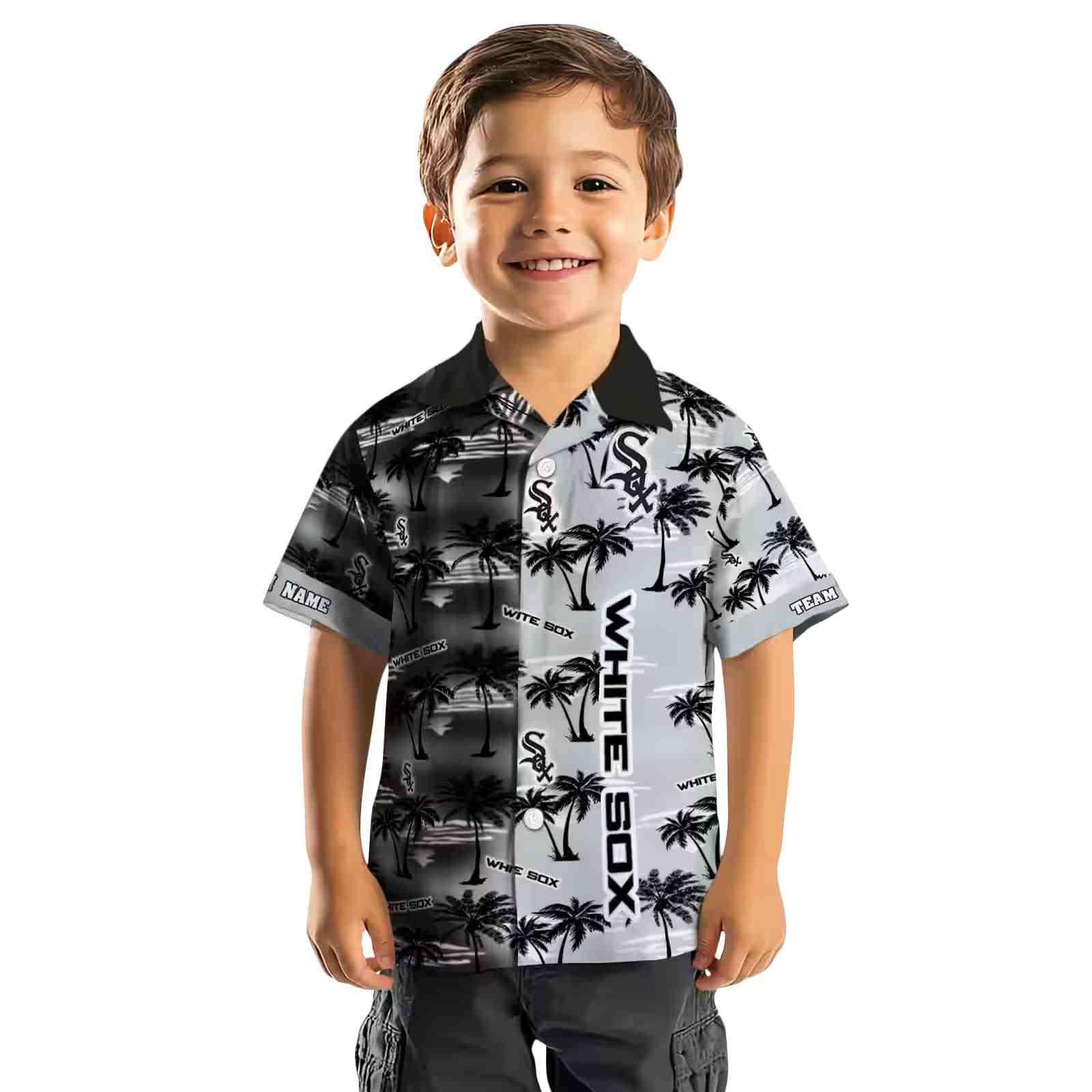 customized chicago white sox palm silhouettes black hawaiian shirt top rated