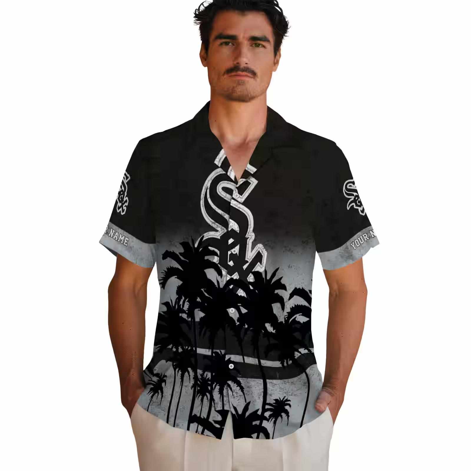 customized chicago white sox sunset pattern black hawaiian shirt fashion forward