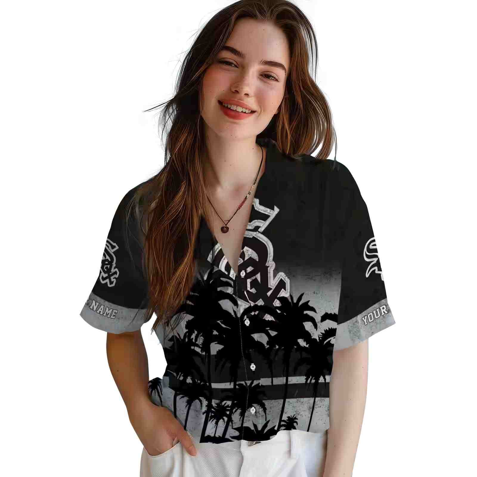 customized chicago white sox sunset pattern black hawaiian shirt latest model