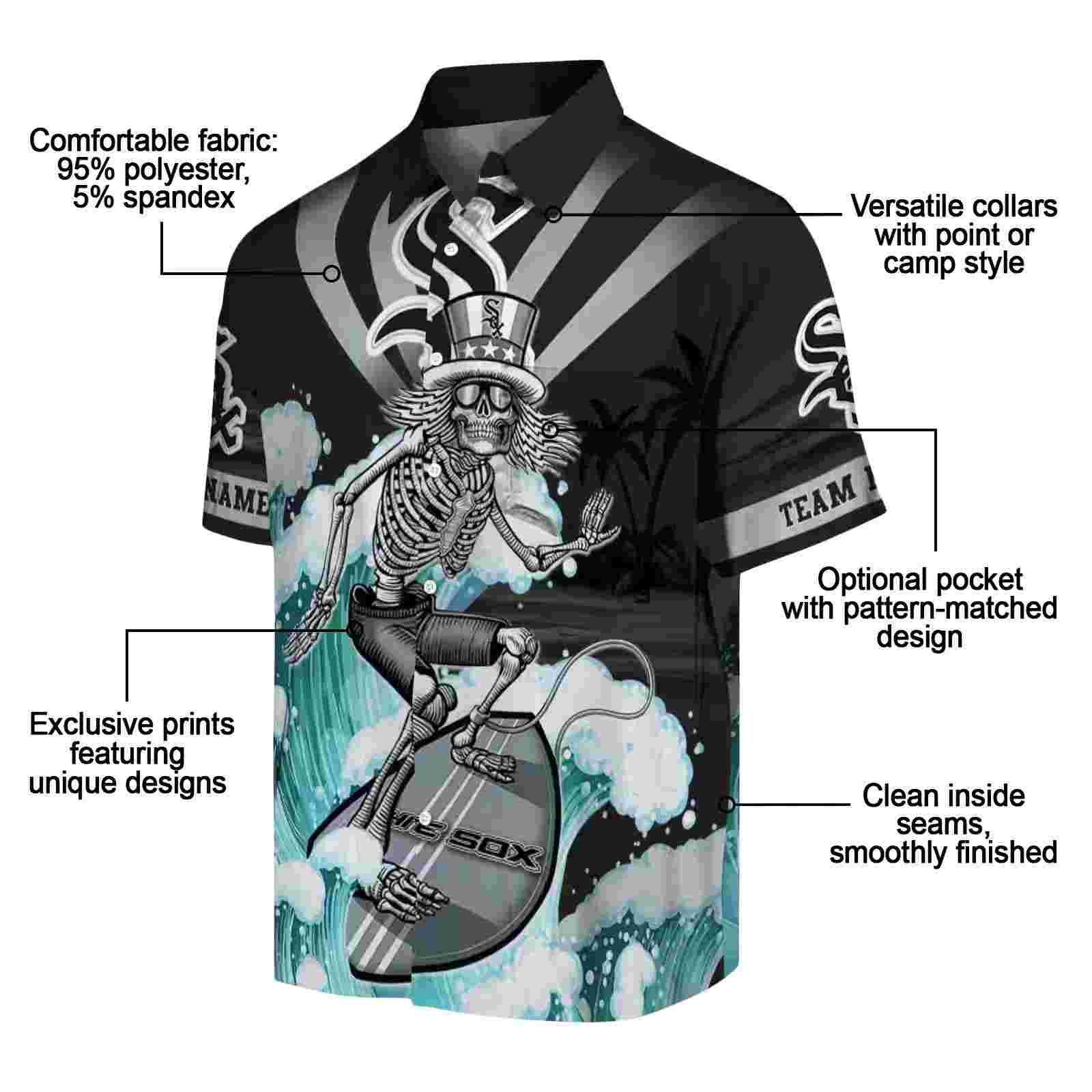 customized chicago white sox surfing skeleton black blue hawaiian shirt new arrival