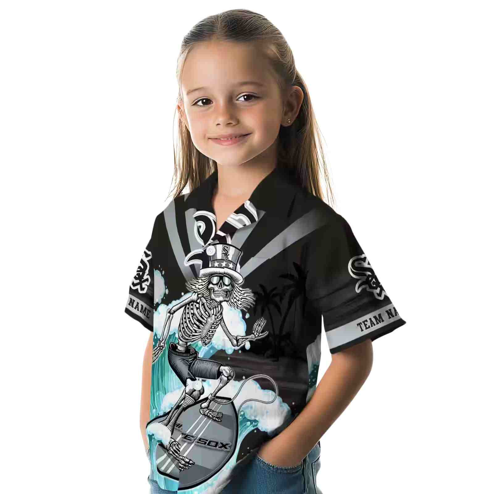 customized chicago white sox surfing skeleton black blue hawaiian shirt premium grade