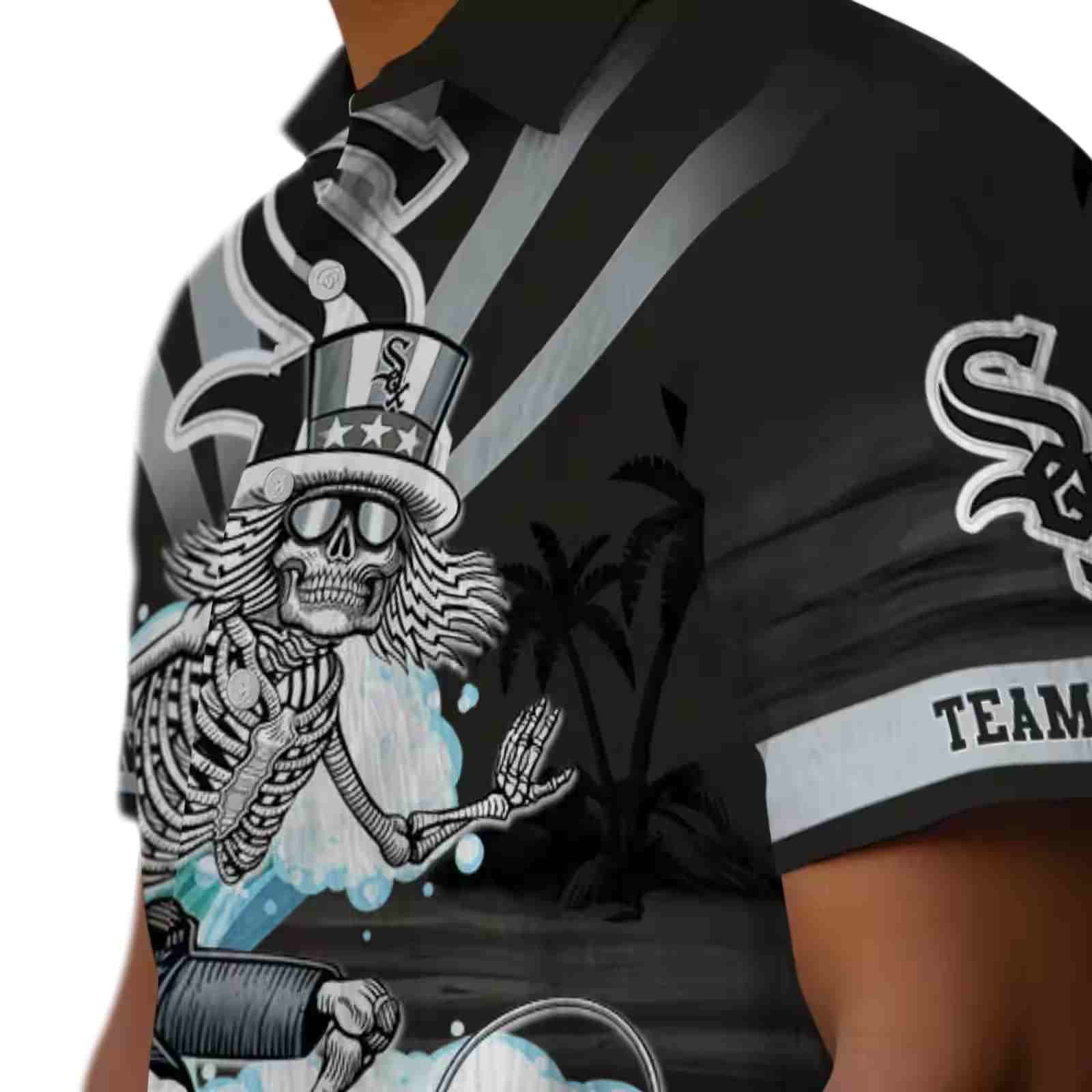 customized chicago white sox surfing skeleton black blue hawaiian shirt trendy