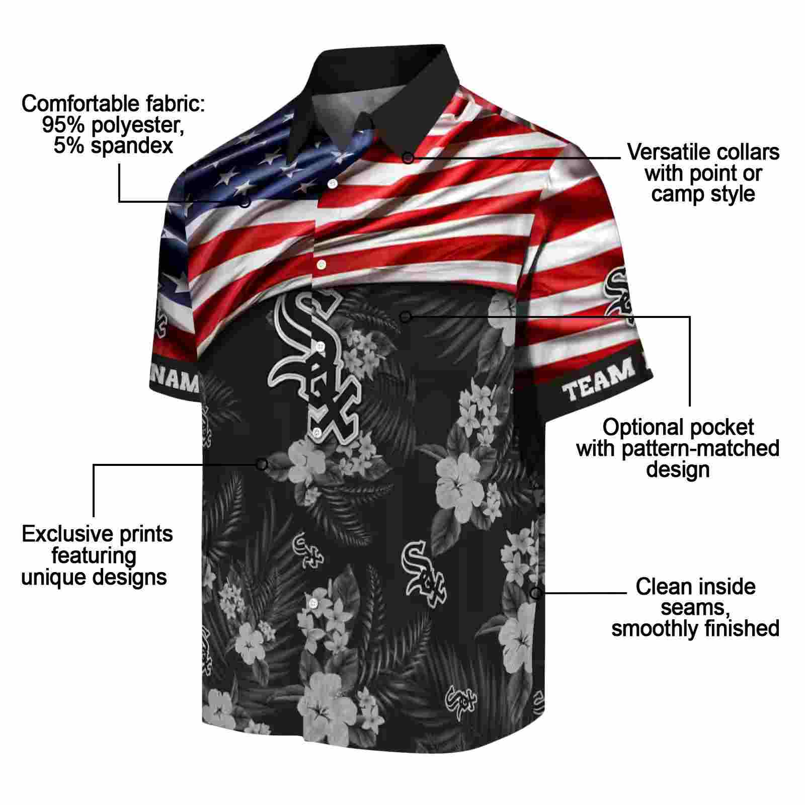 customized chicago white sox us flag hibiscus black hawaiian shirt new arrival