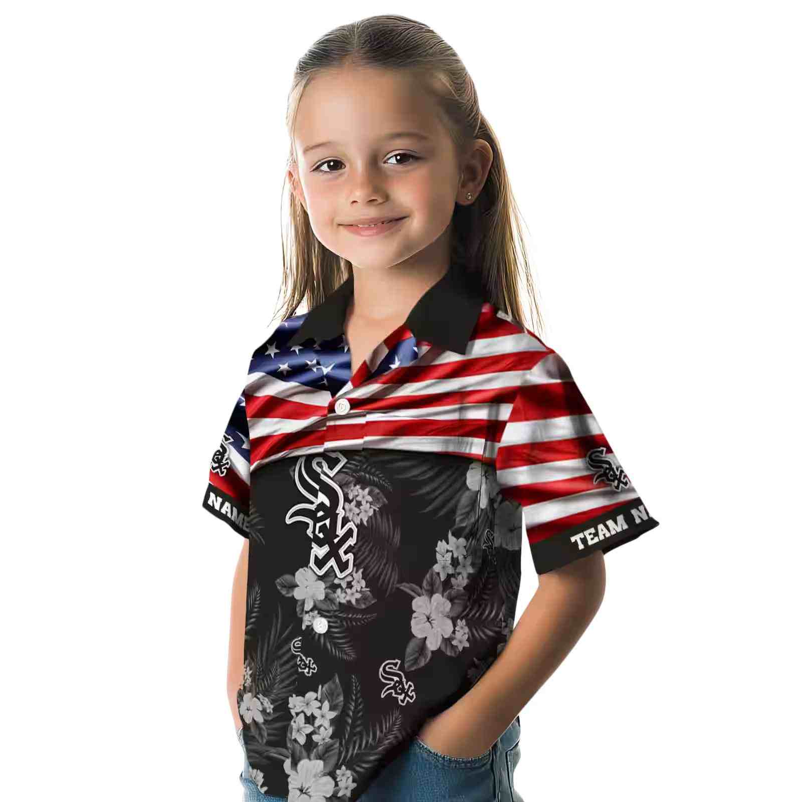 customized chicago white sox us flag hibiscus black hawaiian shirt premium grade