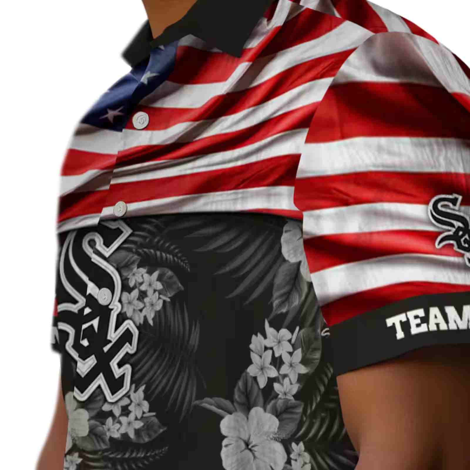 customized chicago white sox us flag hibiscus black hawaiian shirt trendy