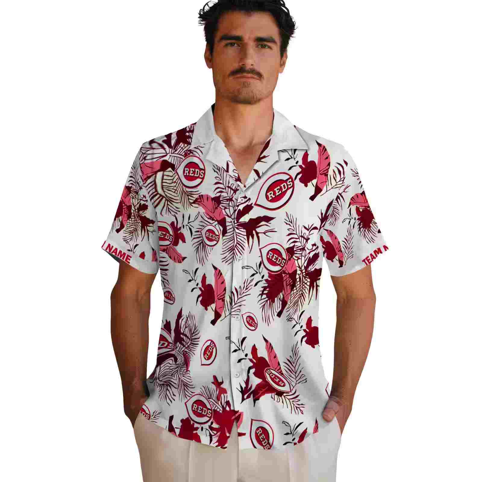 customized cincinnati reds botanical theme red white hawaiian shirt fashion forward