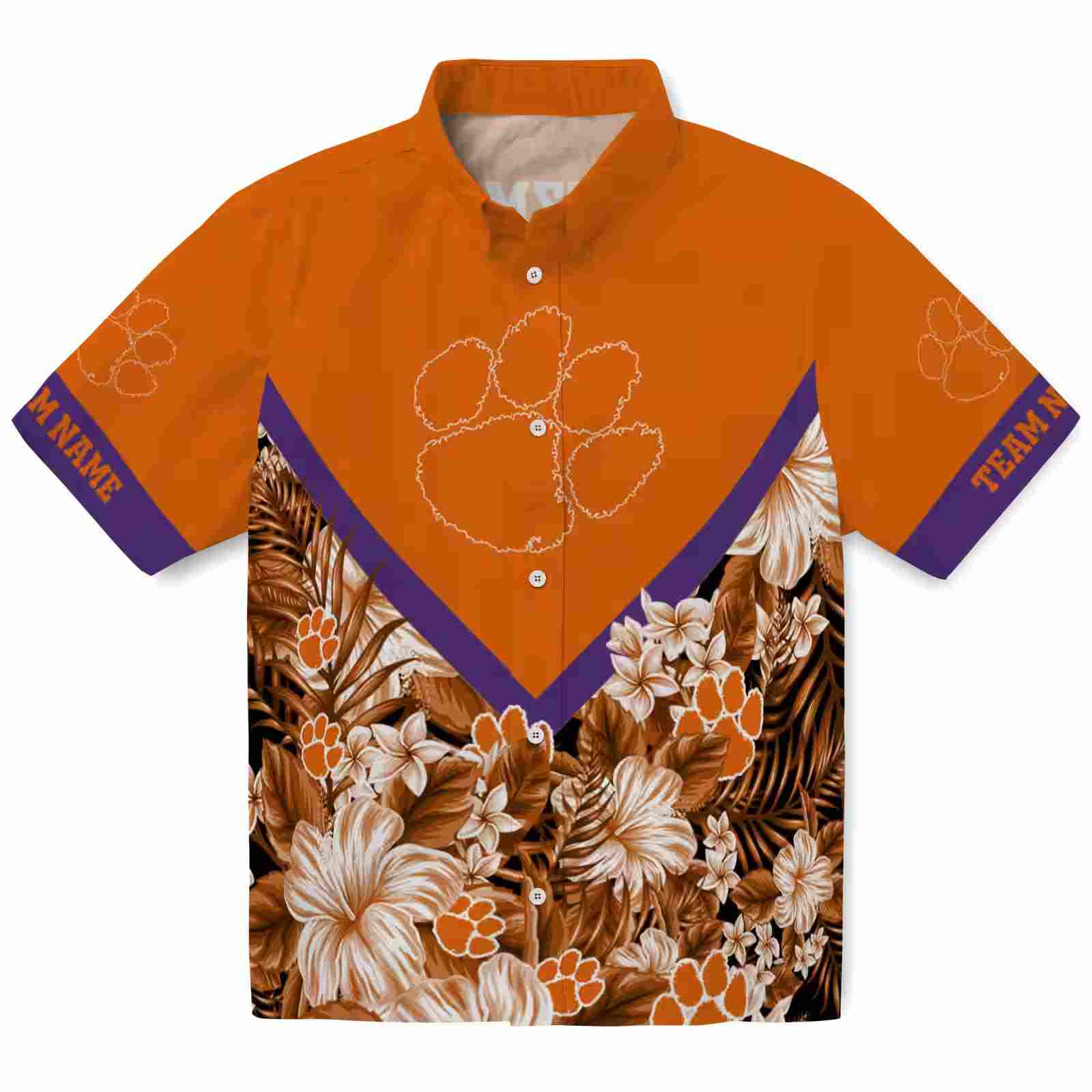 Customized Clemson Tigers Floral Chevron Orange Hawaiian Shirt