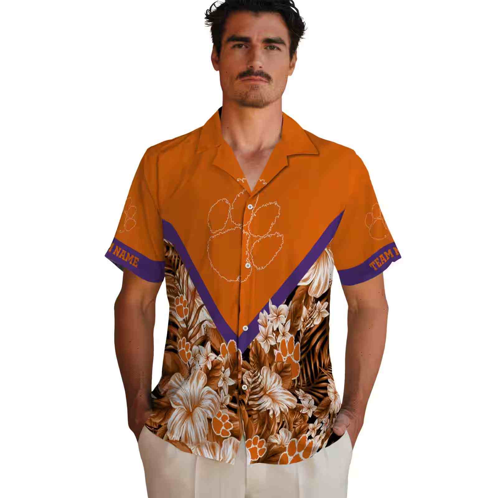 customized clemson tigers floral chevron orange hawaiian shirt fashion forward