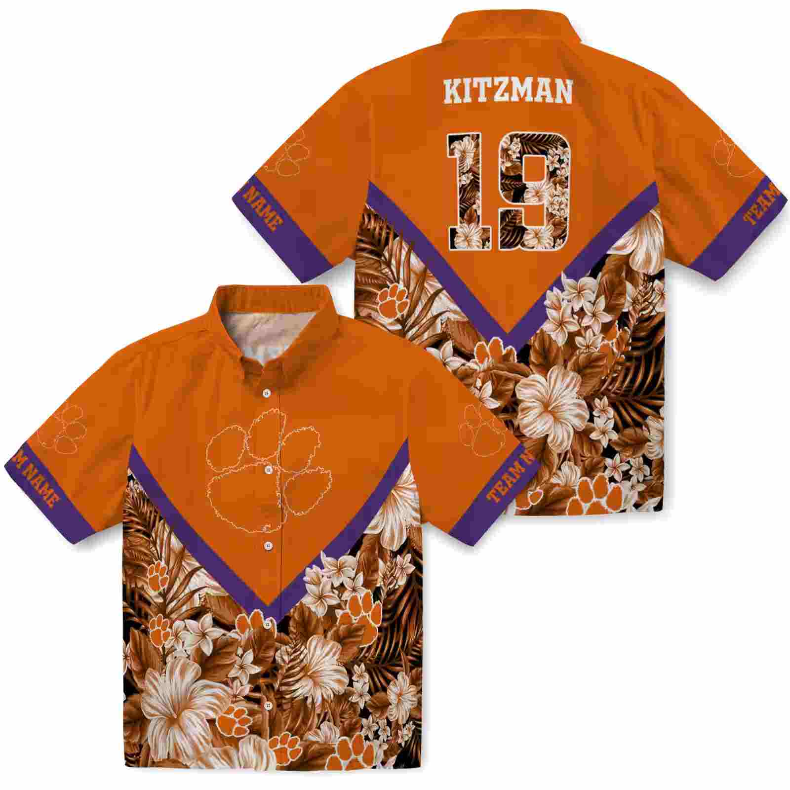 customized clemson tigers floral chevron orange hawaiian shirt high quality