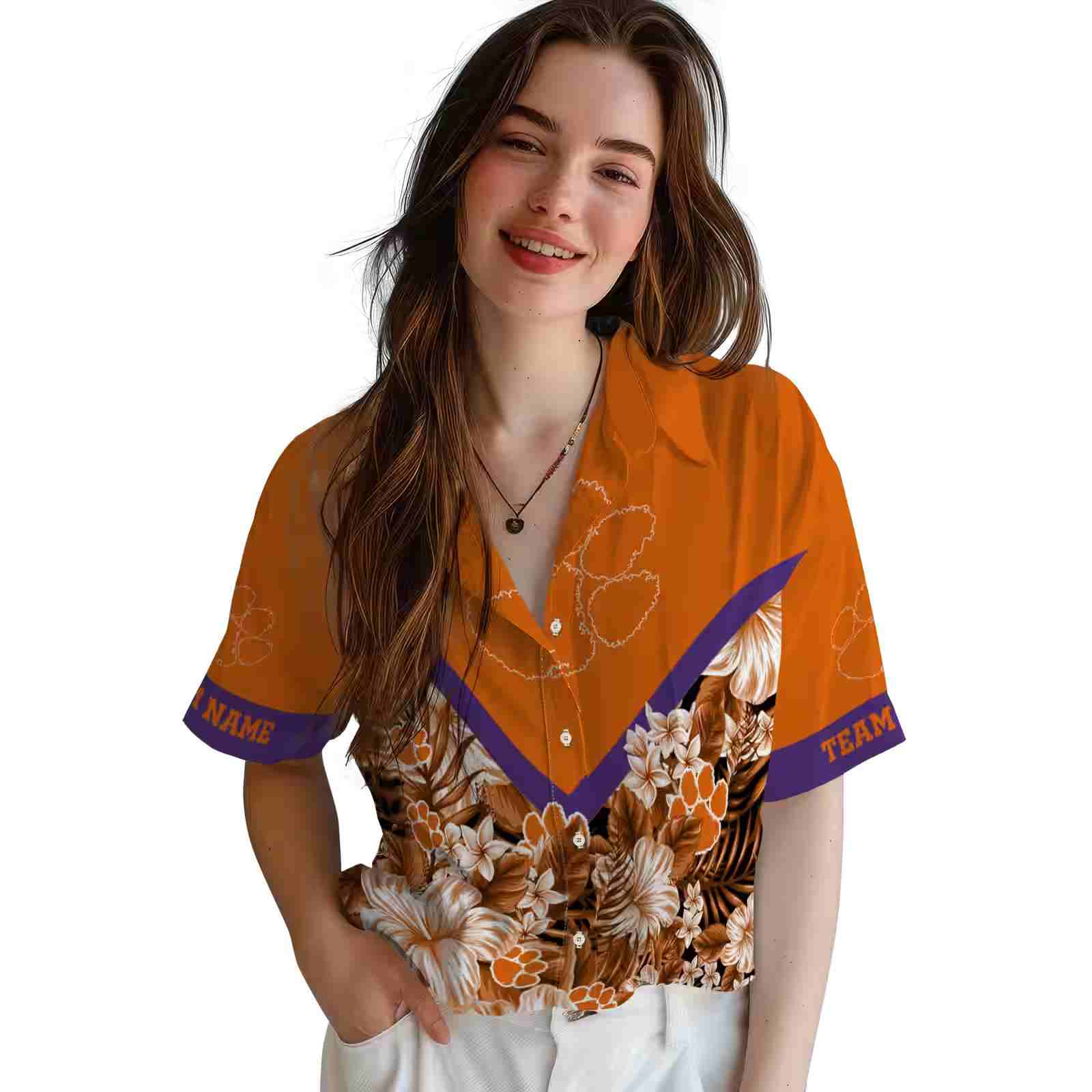 customized clemson tigers floral chevron orange hawaiian shirt latest model