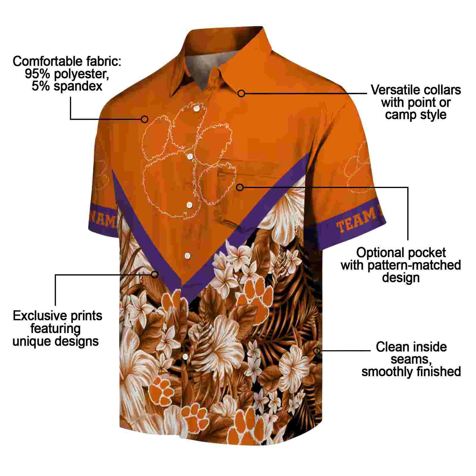 customized clemson tigers floral chevron orange hawaiian shirt new arrival