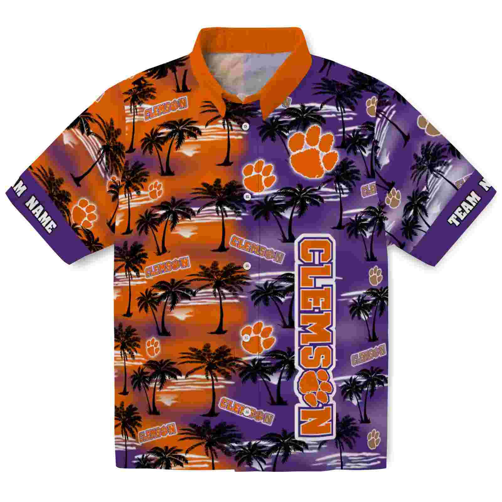 Customized Clemson Tigers Palm Silhouettes Orange Hawaiian Shirt