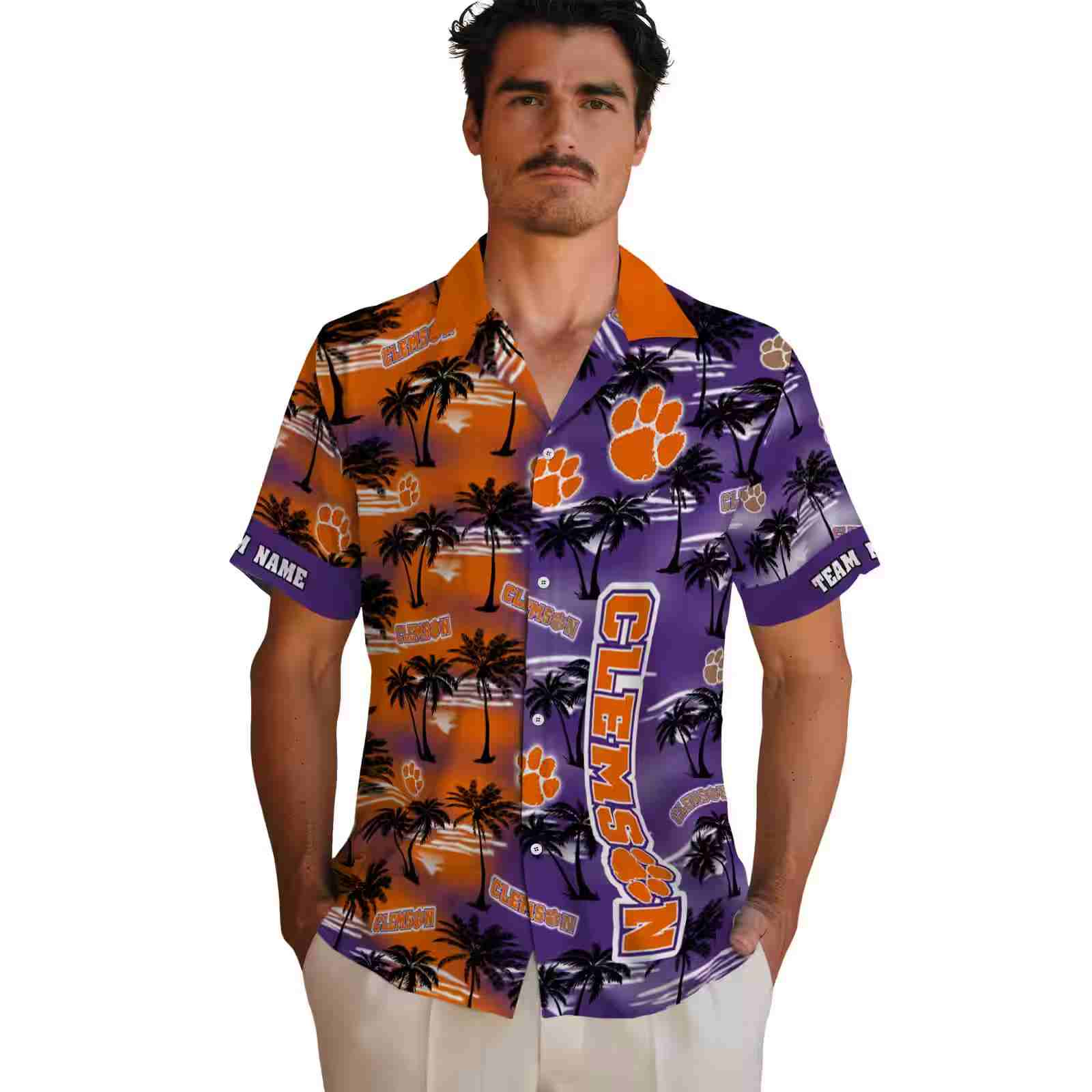 customized clemson tigers palm silhouettes orange hawaiian shirt fashion forward