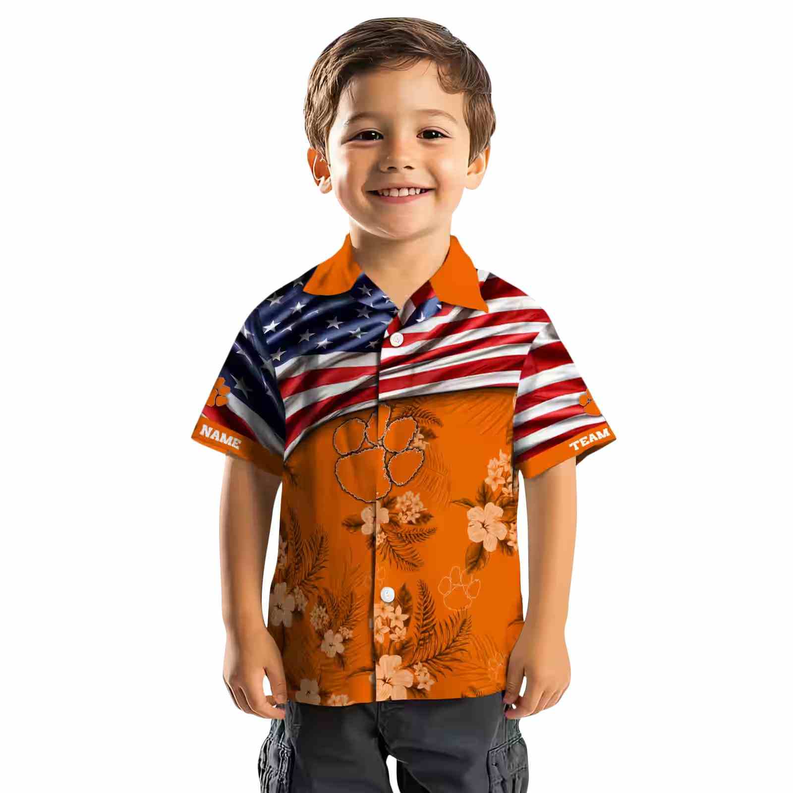 customized clemson tigers us flag hibiscus orange hawaiian shirt top rated