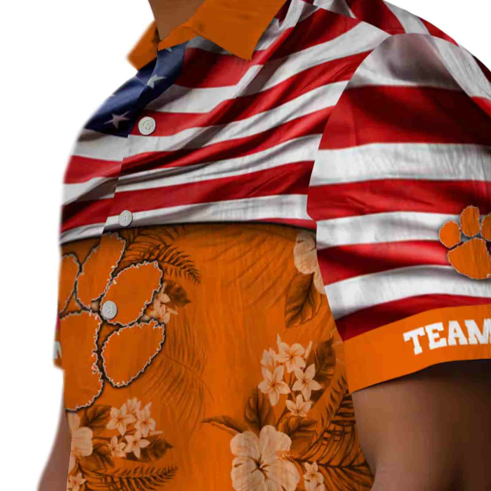 customized clemson tigers us flag hibiscus orange hawaiian shirt trendy