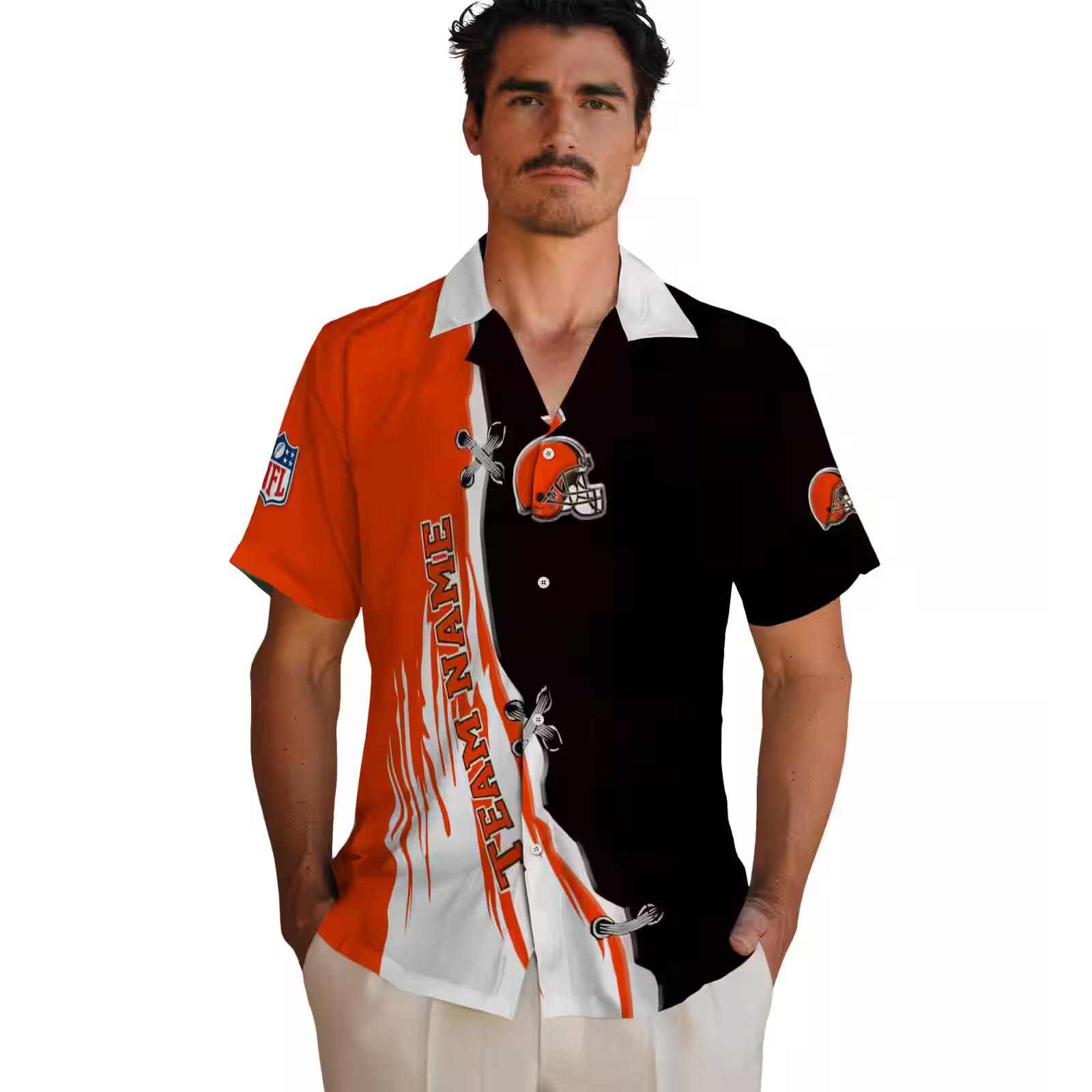 customized cleveland browns edgy streaks brown white hawaiian shirt fashion forward