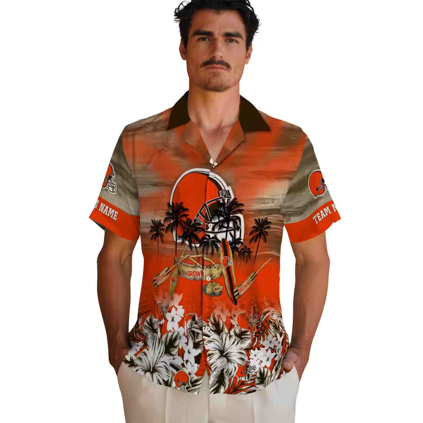 customized cleveland browns tropical canoe brown hawaiian shirt fashion forward