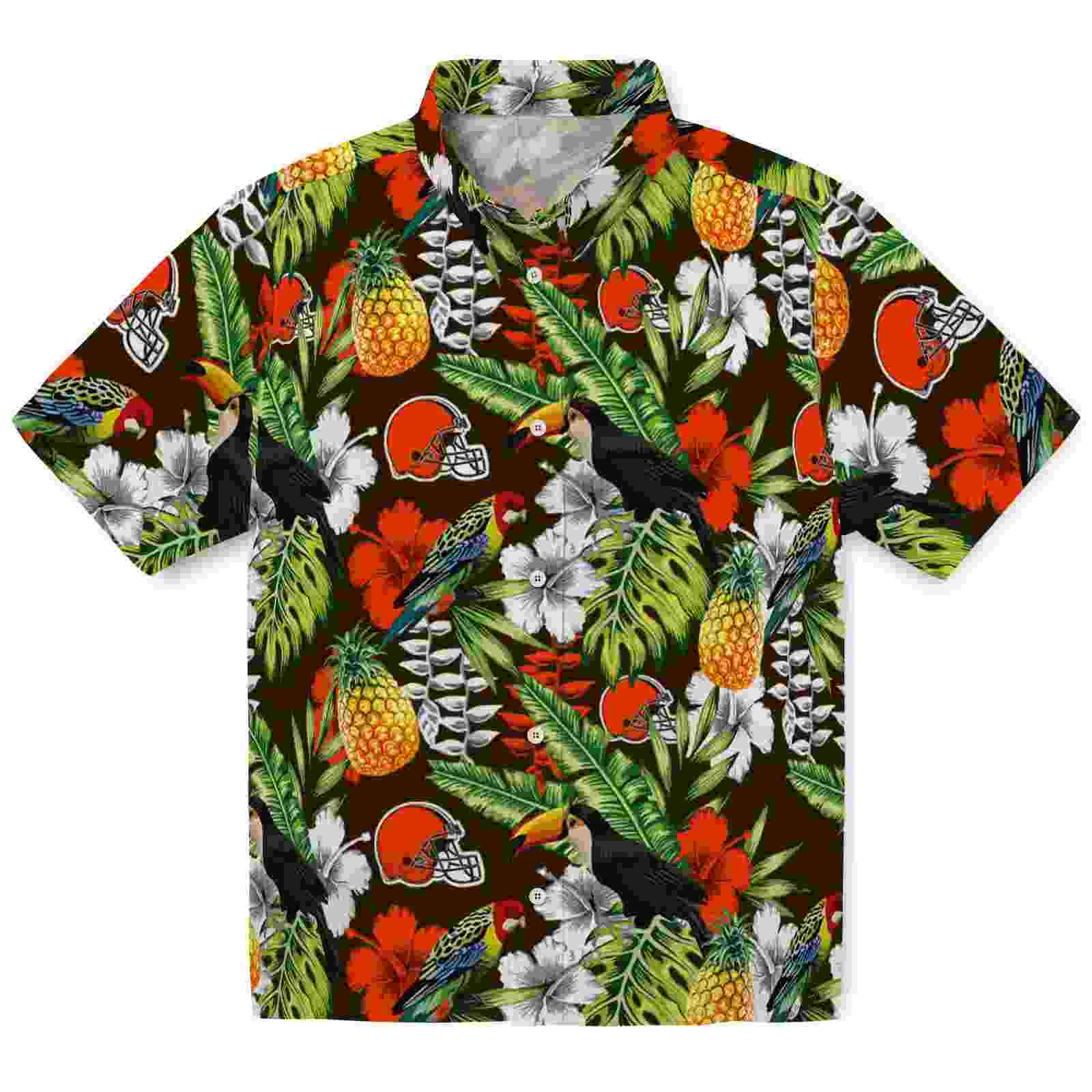 Customized Cleveland Browns Tropical Toucan Brown Green Hawaiian Shirt