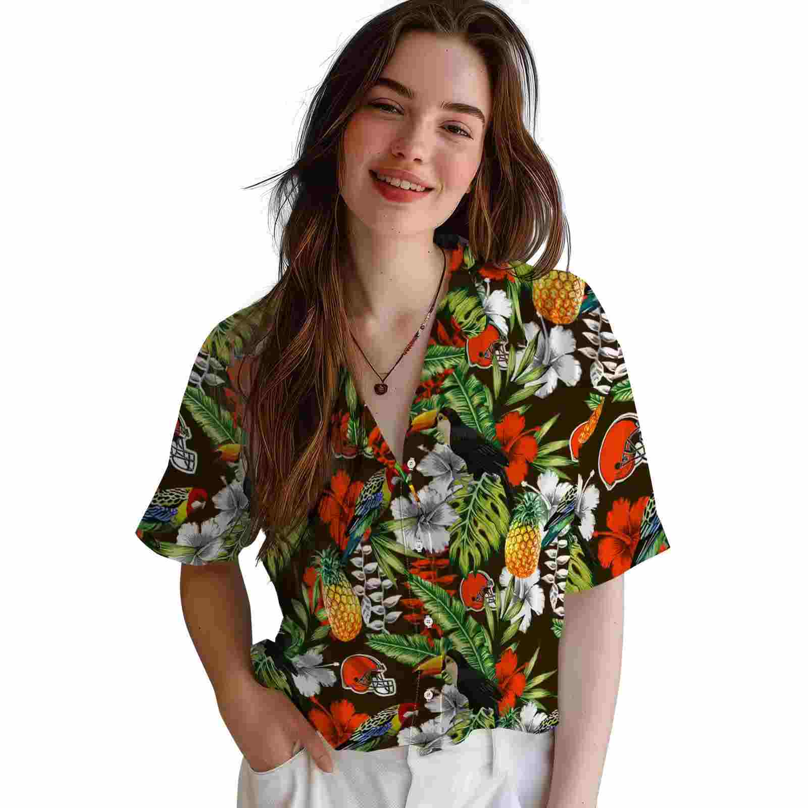 customized cleveland browns tropical toucan brown green hawaiian shirt latest model