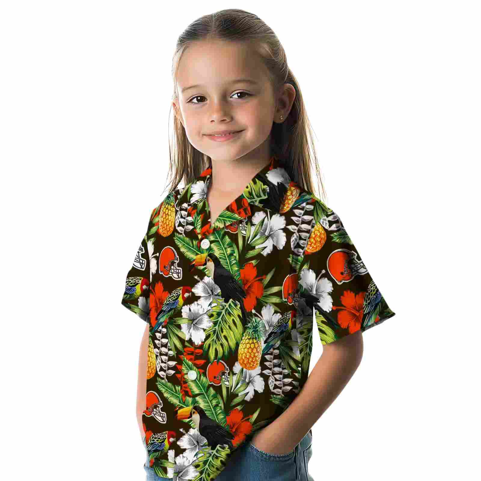 customized cleveland browns tropical toucan brown green hawaiian shirt premium grade