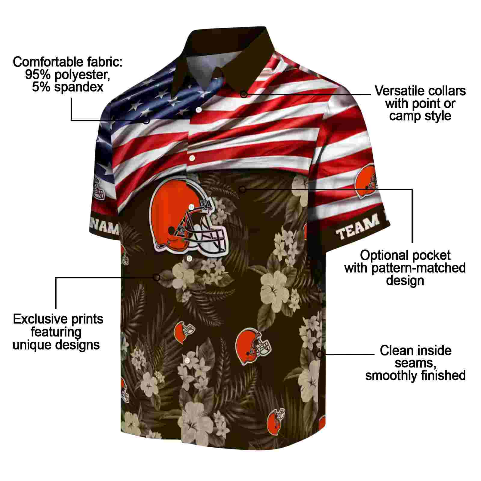 customized cleveland browns us flag hibiscus brown hawaiian shirt new arrival