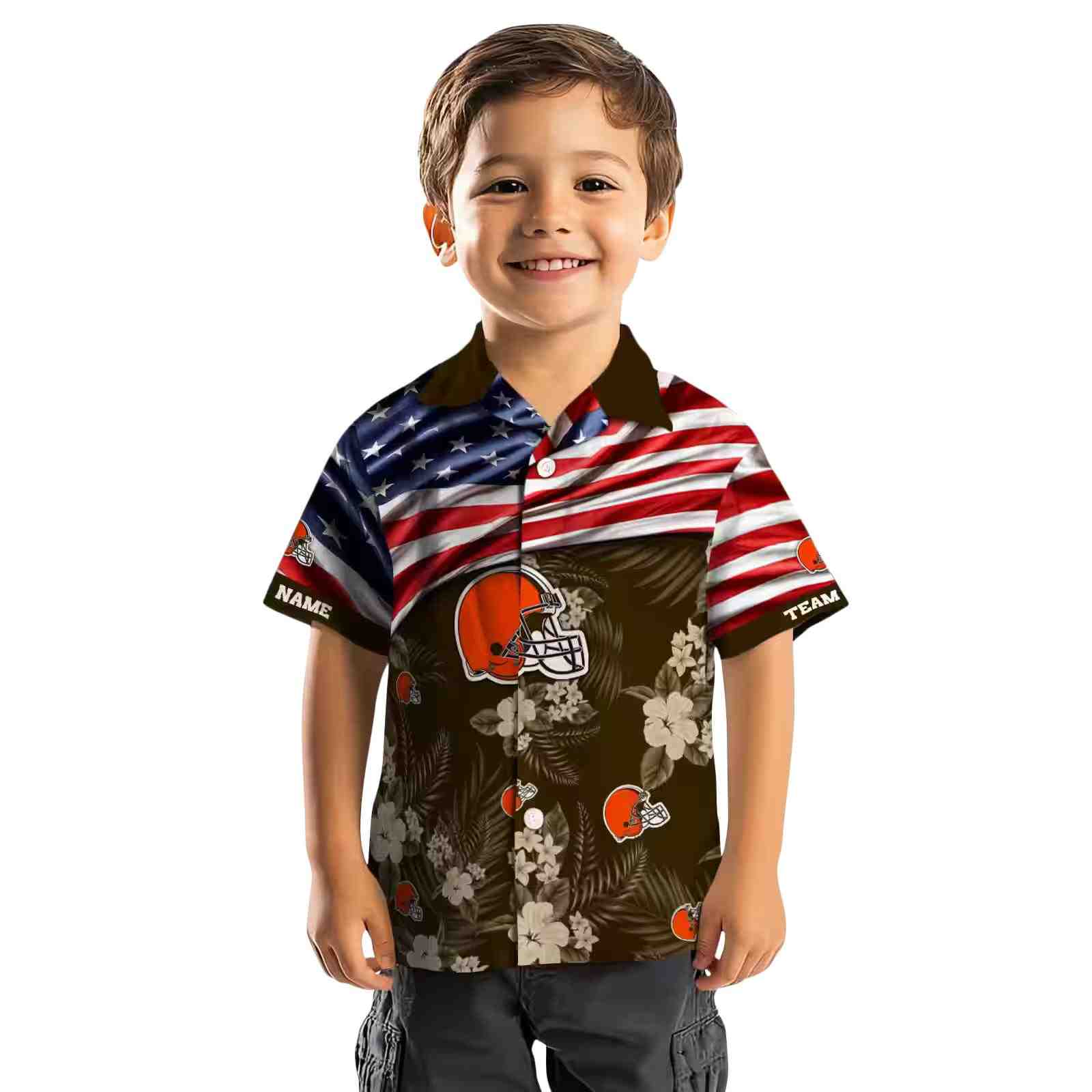 customized cleveland browns us flag hibiscus brown hawaiian shirt top rated