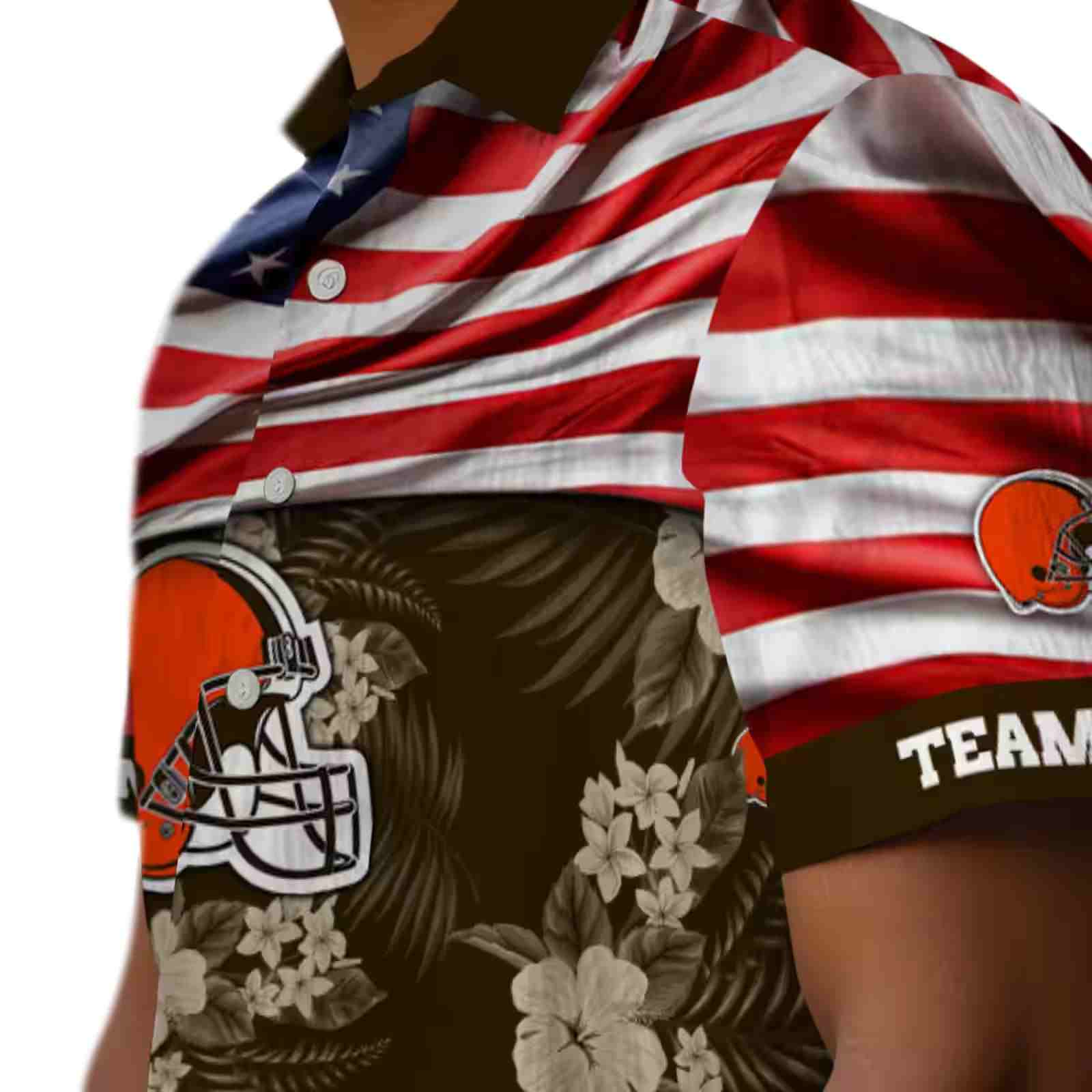 customized cleveland browns us flag hibiscus brown hawaiian shirt trendy