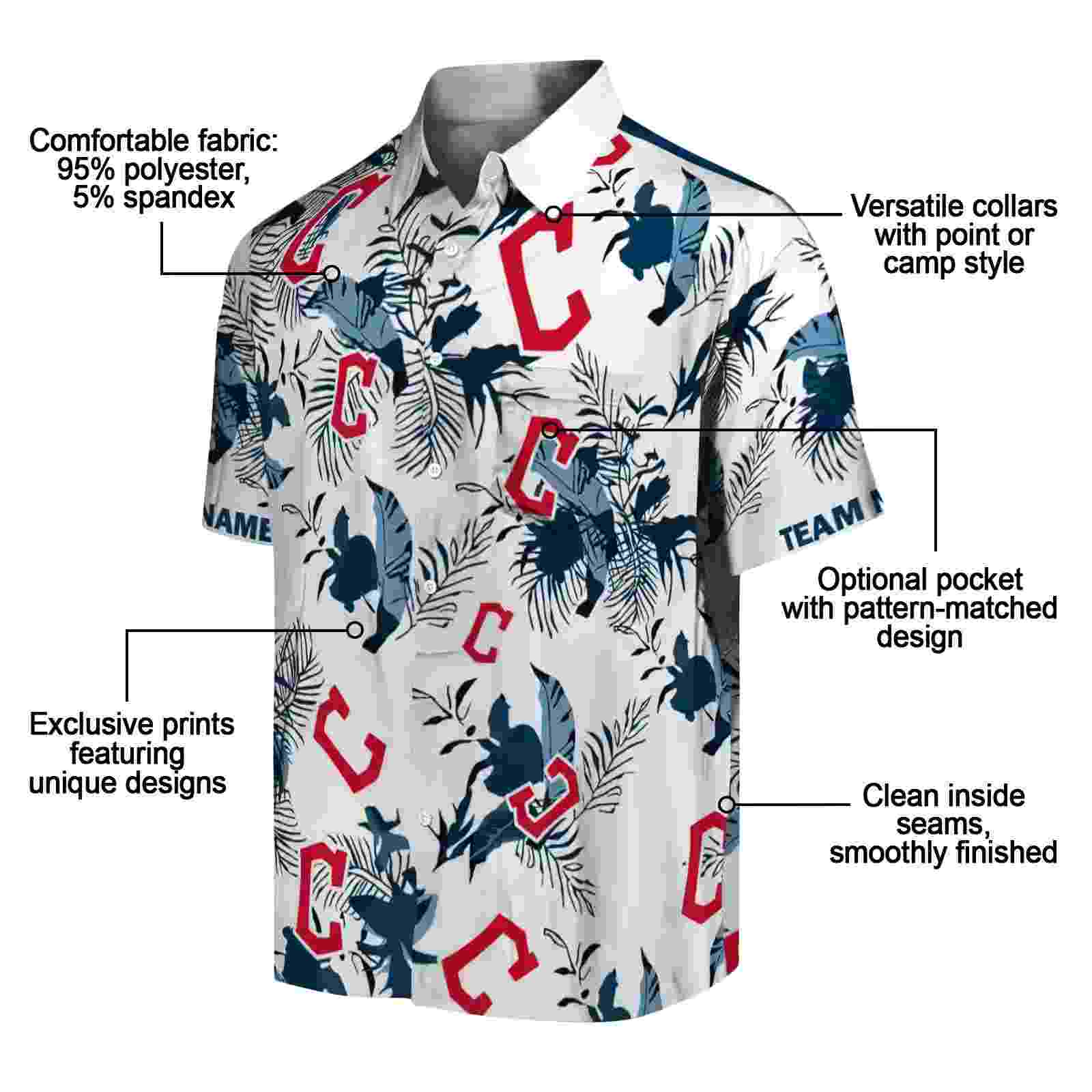 customized cleveland guardians botanical theme navy blue white hawaiian shirt new arrival