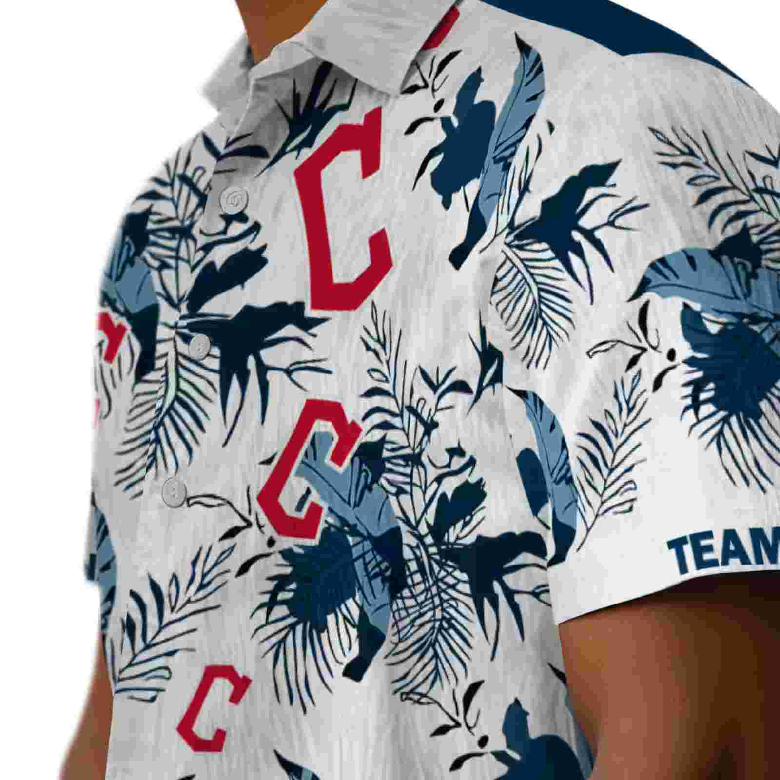 customized cleveland guardians botanical theme navy blue white hawaiian shirt trendy