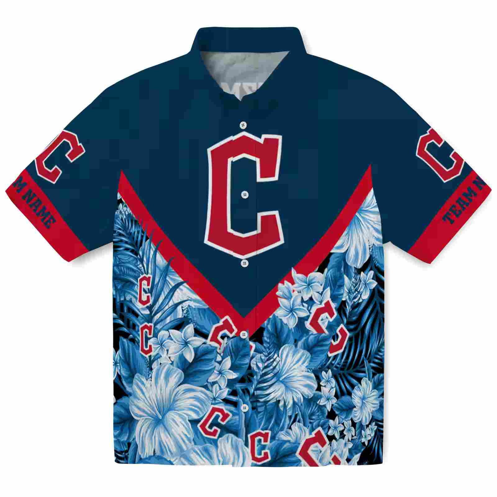 Customized Cleveland Guardians Floral Chevron Navy Blue Hawaiian Shirt