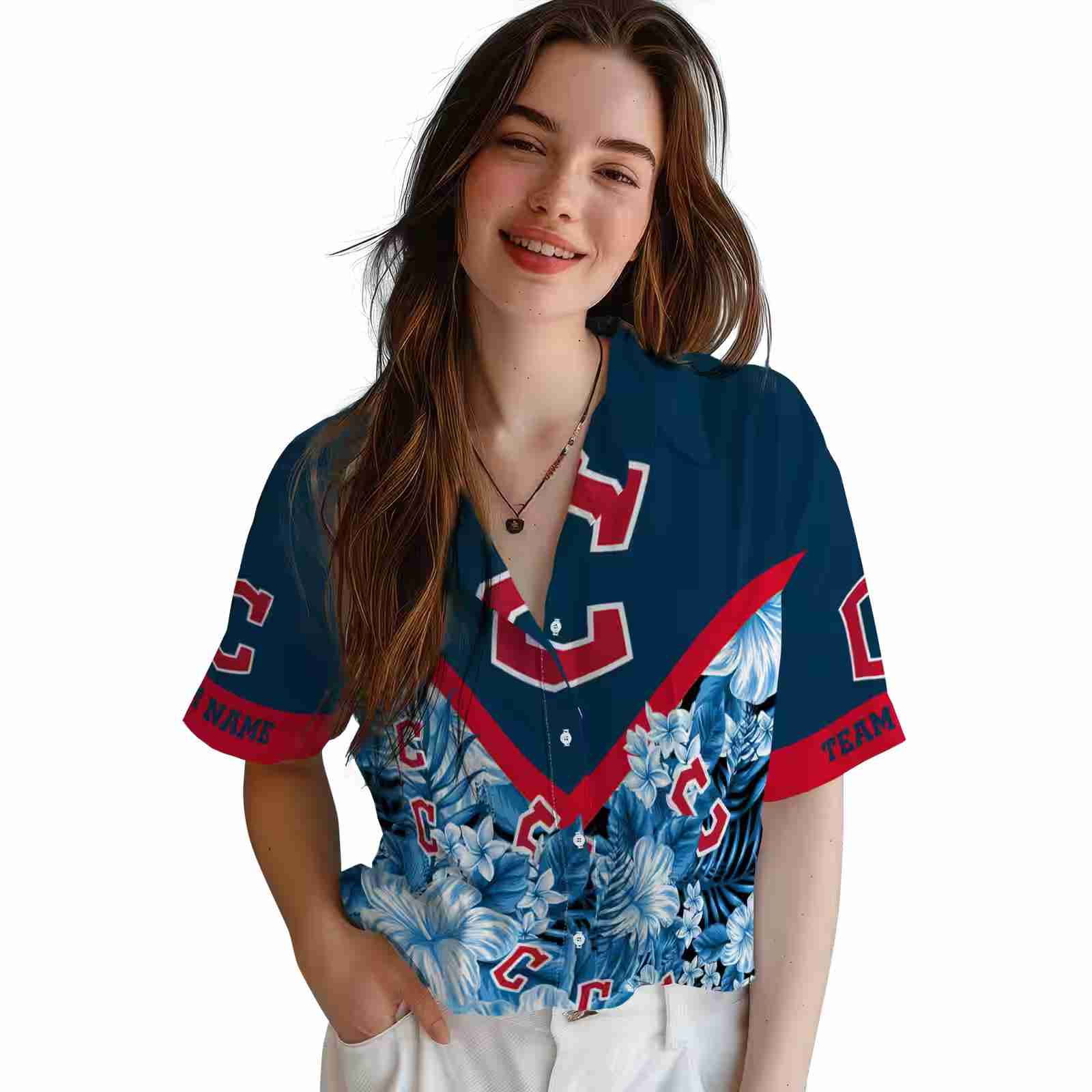 customized cleveland guardians floral chevron navy blue hawaiian shirt latest model