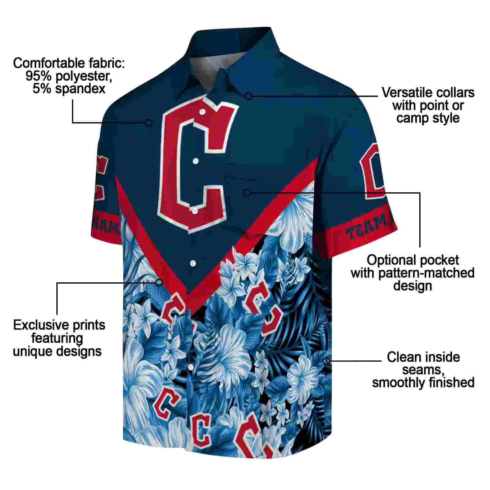 customized cleveland guardians floral chevron navy blue hawaiian shirt new arrival