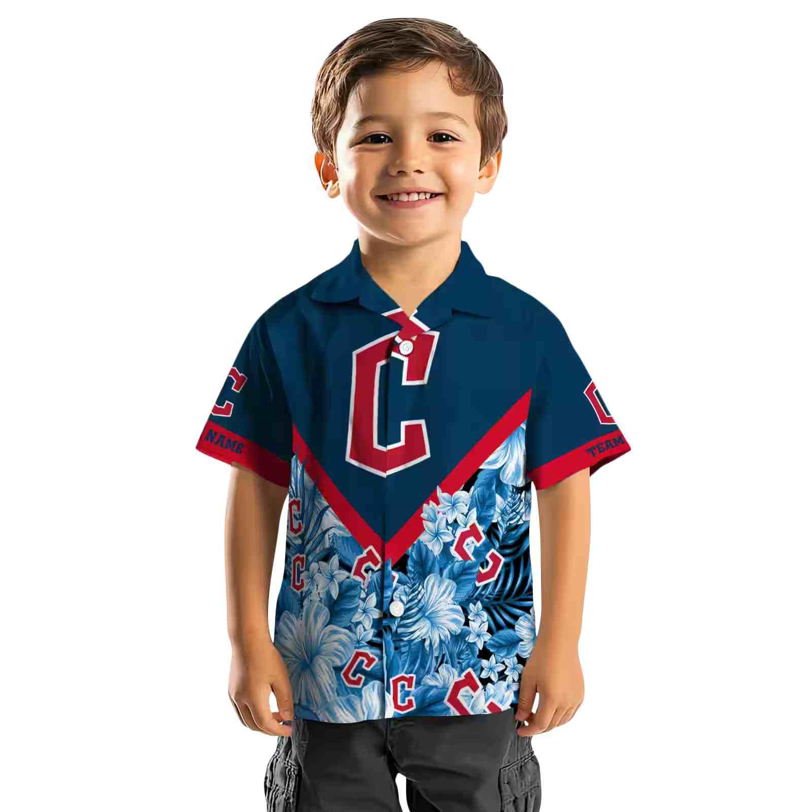 customized cleveland guardians floral chevron navy blue hawaiian shirt top rated