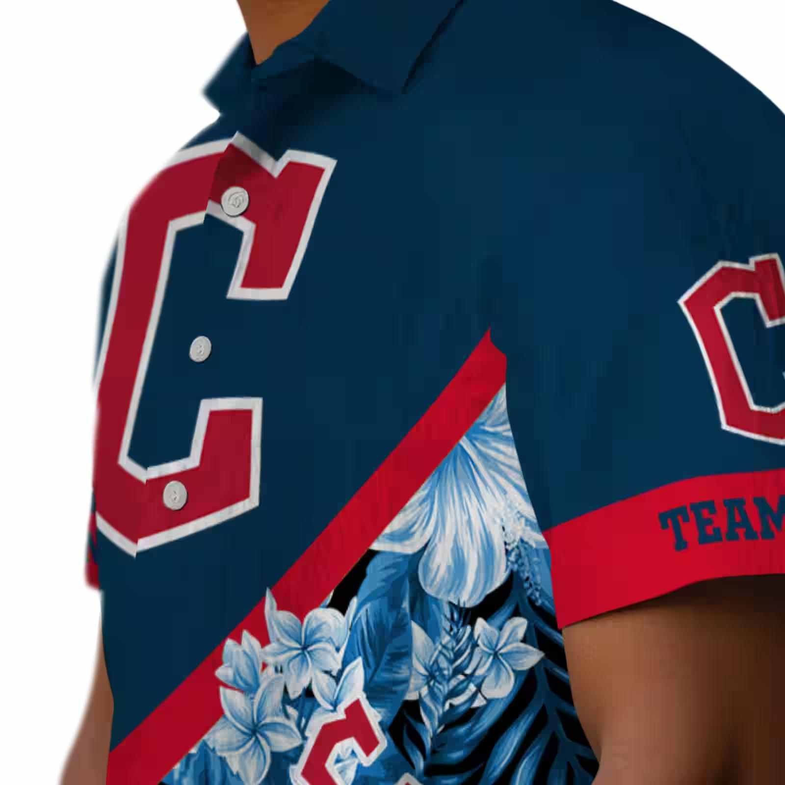 customized cleveland guardians floral chevron navy blue hawaiian shirt trendy