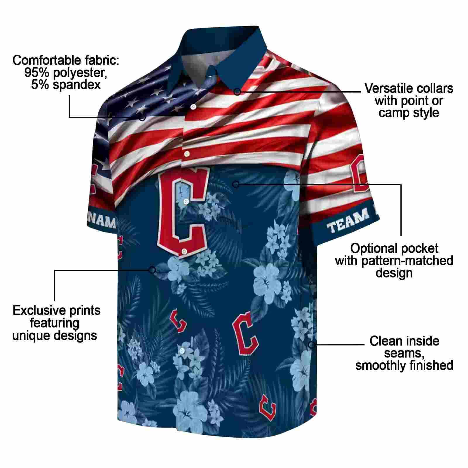 customized cleveland guardians us flag hibiscus navy blue hawaiian shirt new arrival