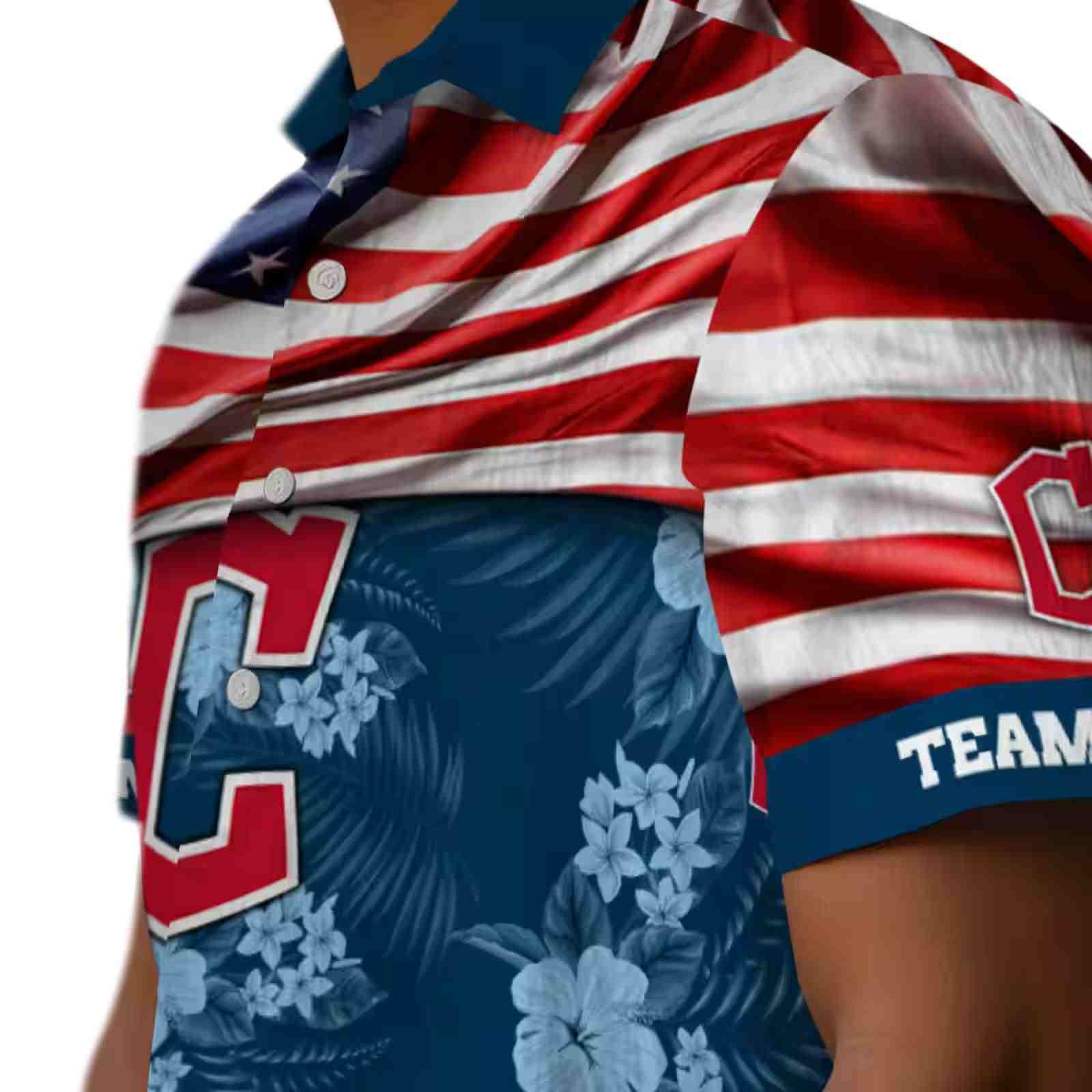 customized cleveland guardians us flag hibiscus navy blue hawaiian shirt trendy