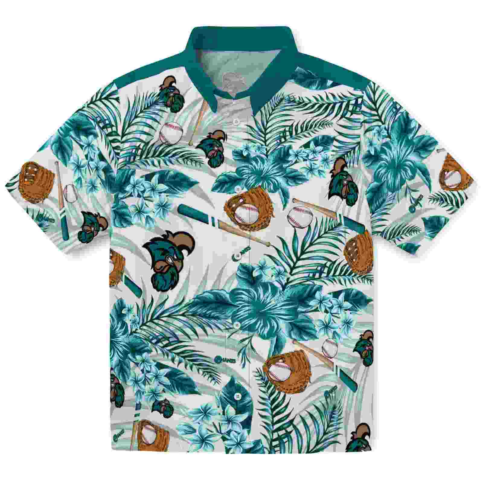 Customized Coastal Carolina Chanticleers Floral Baseball Green White Hawaiian Shirt