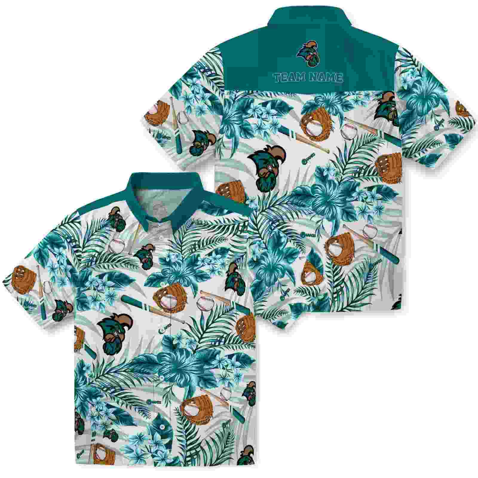 customized coastal carolina chanticleers floral baseball green white hawaiian shirt high quality