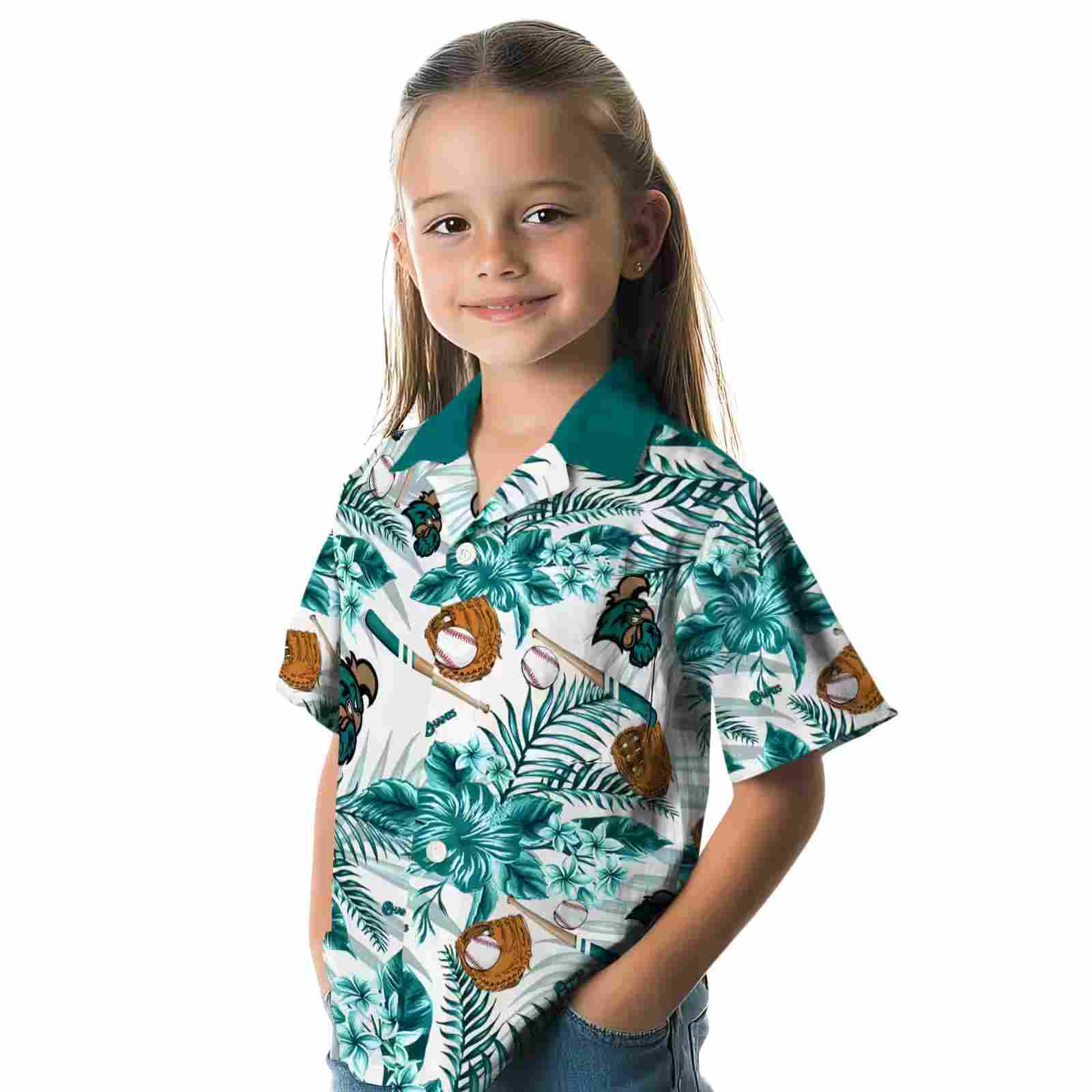 customized coastal carolina chanticleers floral baseball green white hawaiian shirt premium grade