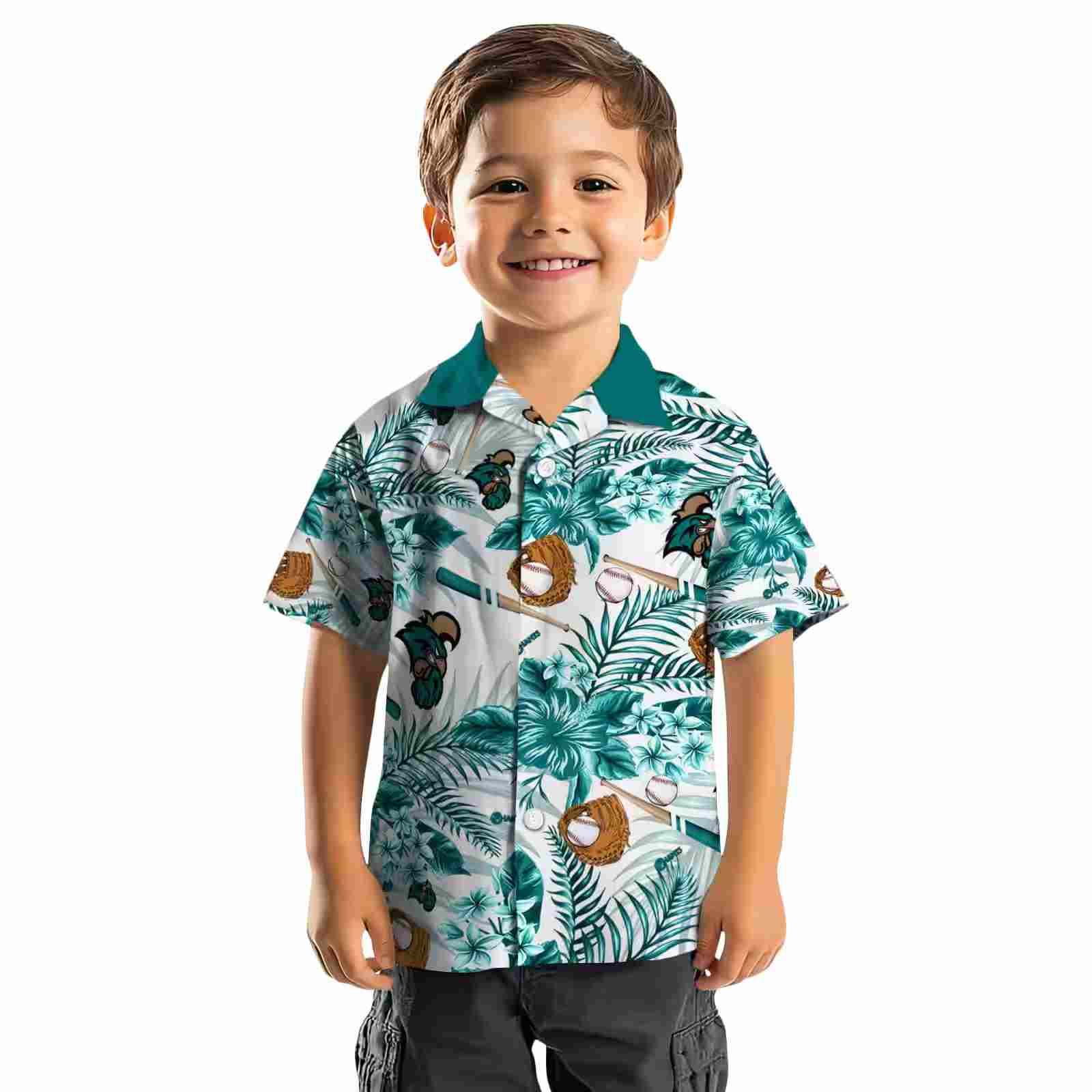 customized coastal carolina chanticleers floral baseball green white hawaiian shirt top rated